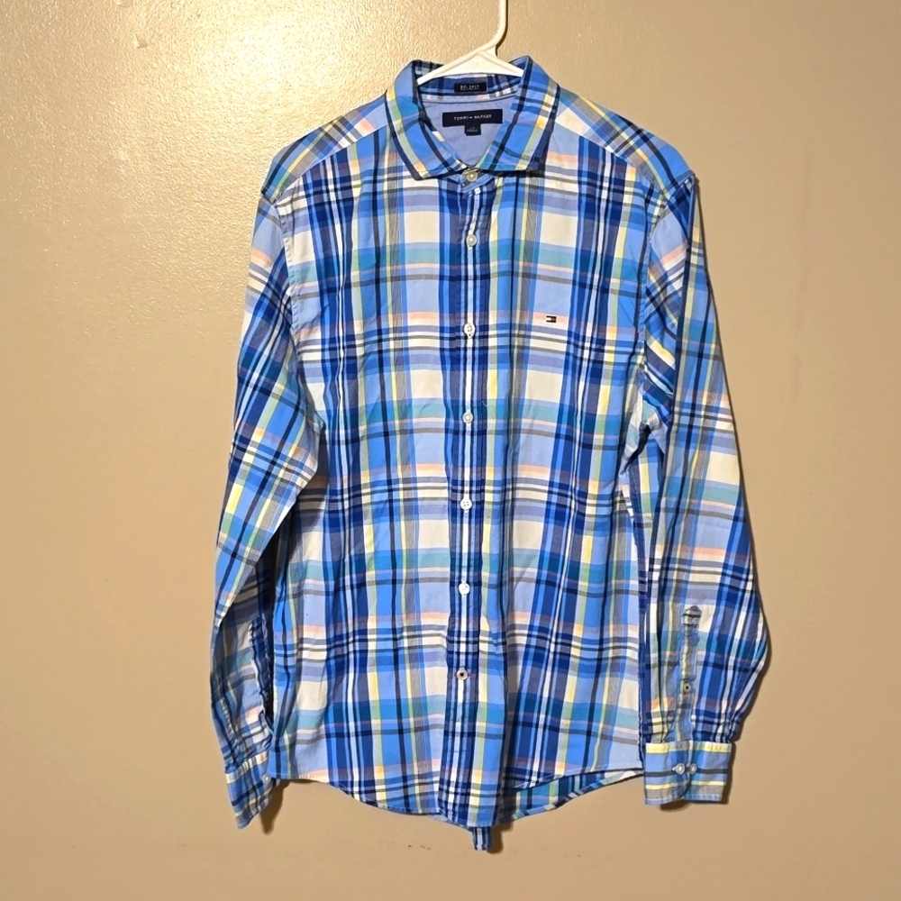 Tommy Hilfiger Button Down Longsleeve‎ Plaid Shirt Blue Mens Size Large